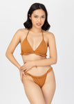 Ruched Triangle Bikini Top and High-Cut Bikini Bottom Set (Copper)