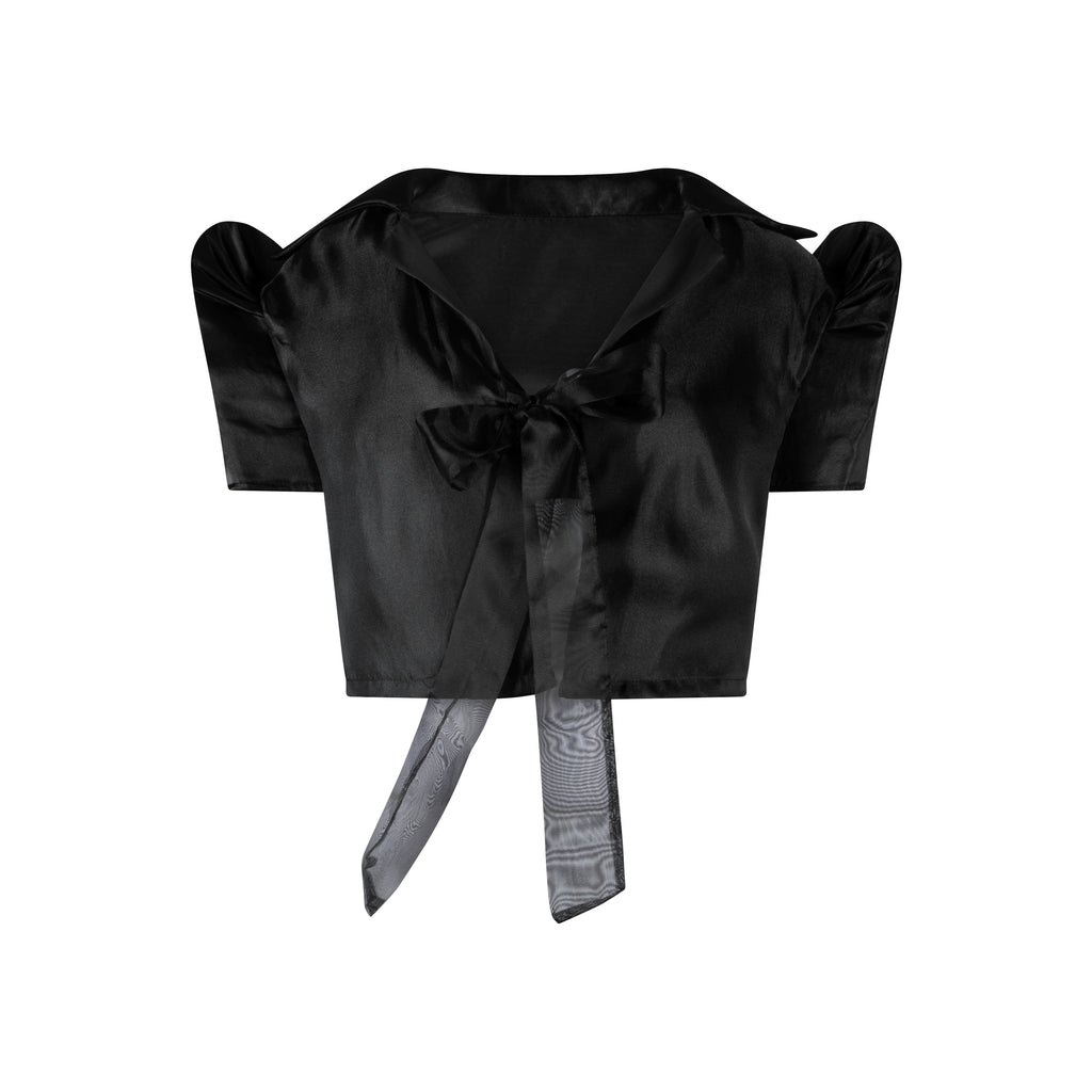 Ribbon-Tie Organza Bolero Blouse