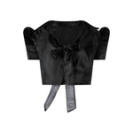 Ribbon-Tie Organza Bolero Blouse