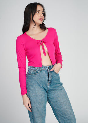 Basic Crop Cardigan (Hot Pink)