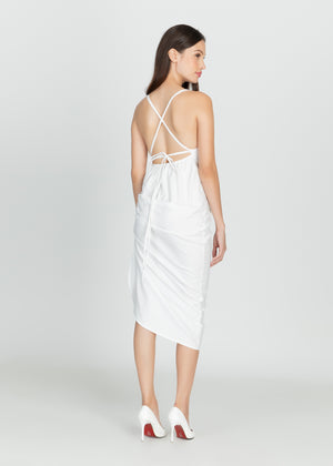 Asymmetric Linen String Dress (Bridal White)