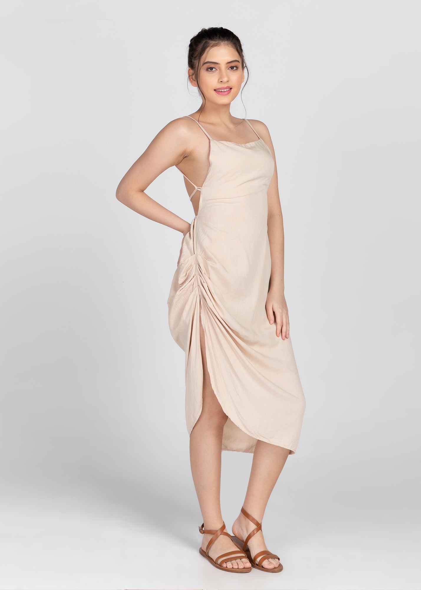 Asymmetric Linen String Dress (Cream)